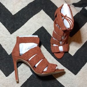 Zara cognac tan lace up leather stiletto sandals